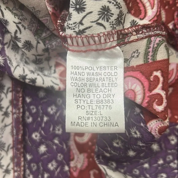 Umgee Mixed Print Ruffle Blouse Top in Mixed Wine Women’s Size Large - Picture 8 of 11